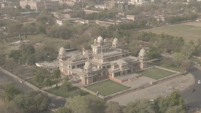 Albert Hall, Jaipur, 4k drone aerial, ungraded/flat raw footage