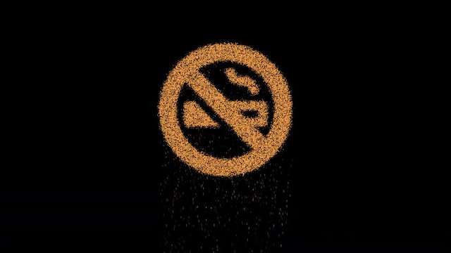Symbol smoking ban appears from crumbling sand. Then crumbles down. Alpha channel Premultiplied - Matted with color black