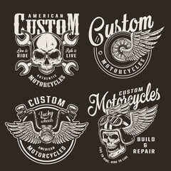 Vintage monochrome custom motorcycle logos