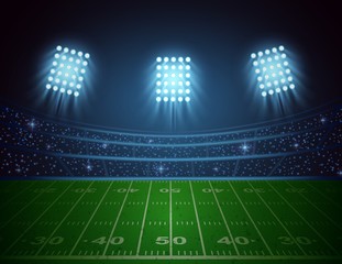 American football arena with bright stadium lights design. vector illustration