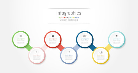 Fototapeta premium Infographic design elements for your business data with 7 options, parts, steps, timelines or processes. Vector Illustration.