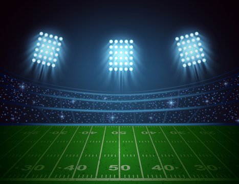 American football arena with bright stadium lights design. vector illustration