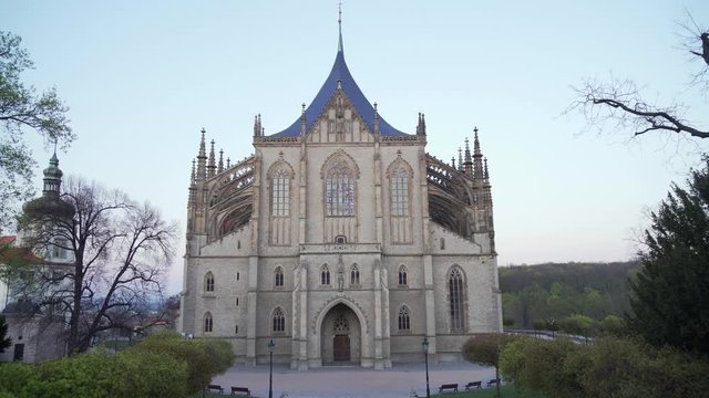 Front view of St. Barbara's Cathedral in Kutna Hora, one of the top must visit places in Czech Republic, panning left