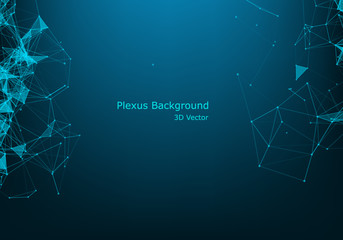 Abstract plexus background with connected lines and dots. Wave flow. Plexus geometric effect Big data with compounds. Lines plexus, minimal array. Digital data visualization. Vector illustration.