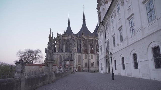 Walking back from St. Barbara's Cathedral in Kutna Hora, Czech Republic, evening shot