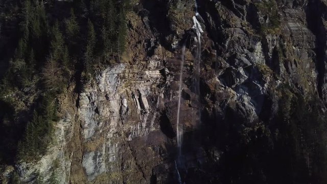 Aerial footage of the Fallbach in the valley of Grindelwald, Switzerland.