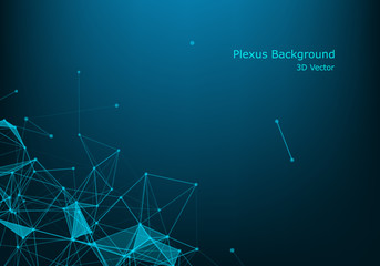 Abstract plexus background with connected lines and dots. Wave flow. Plexus geometric effect Big data with compounds. Lines plexus, minimal array. Digital data visualization. Vector illustration.
