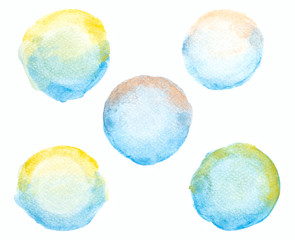 Circle shape design elements. Set of multicolored watercolor, Colorful circle watercolor hand drawn illustration on a white background