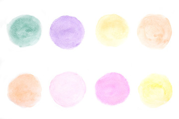 Circle shape design elements. Set of bright watercolor, Colorful circle watercolor hand drawn illustration on a white background