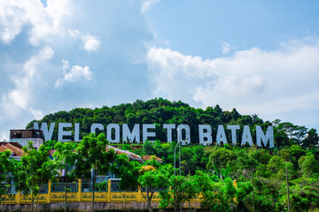 Welcome to Batam like Hollywood Sign in Batam Island, Indonesia - Nov 30, 2018, Large charactor welcome word to Batam island, Beautiful landmark and tourist attraction-Iconic of Batam Indonesia