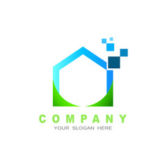 Fototapeta premium home logo, pixel and home, tech icon at home