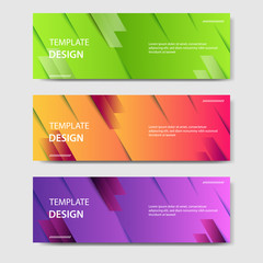 Vibrant gradient and modern futuristic geometric shape background template for headline and header banner in orange, purple, green color. Suitable for social media, web, blog, website. 