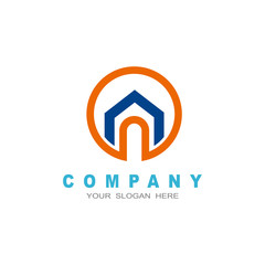 home logo, circle and house,building icon with simple