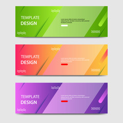 Vibrant gradient and modern futuristic geometric shape background template for headline and header banner in orange, purple, green color. Suitable for social media, web, blog, website. 