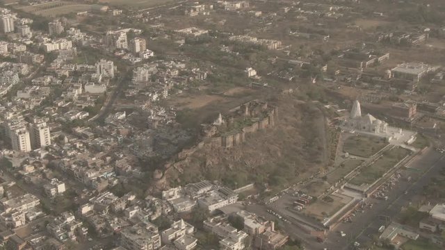 Moti Doongri fort and Birla mandir, Jaipur, 4k aerial ungraded/flat footage