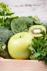 Fresh natural fruits and vegetables as source vitamins. Body detox using green ingredients concept