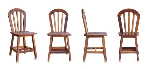 set of wooden chair isolated on white background