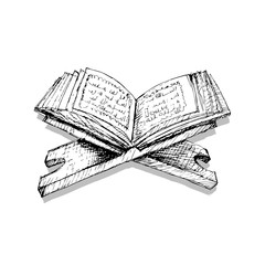 Quran on a wooden book stand. Hand drawing illustration