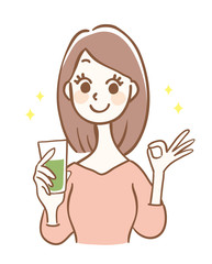 青汁　スムージー　女性　OKサイン