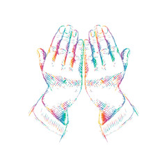 Praying hands. Hand drawing illustration.