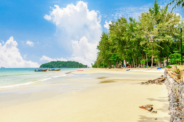 Beauty beach with yellow sand and crystal clear water in Krabi Thailand
