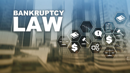 Bankruptcy law concept. Insolvency law. Judicial decision lawyer business concept. Mixed media...