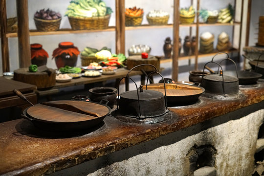 close up on ancient Chinese kitchen