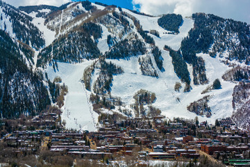 Downtown Aspen, Colorado in the Winter During the Day with the Mountains in the Background