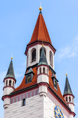 Munich, Germany, on August 16, 2018. Architectural details of old city town hall