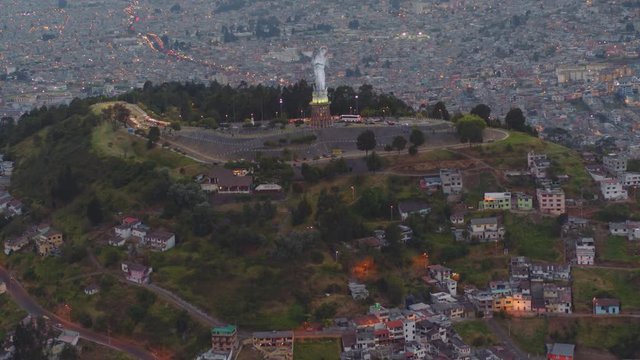 Panecillo Downtown Afternoon Quito City Travelling Aerial View. Ecuador