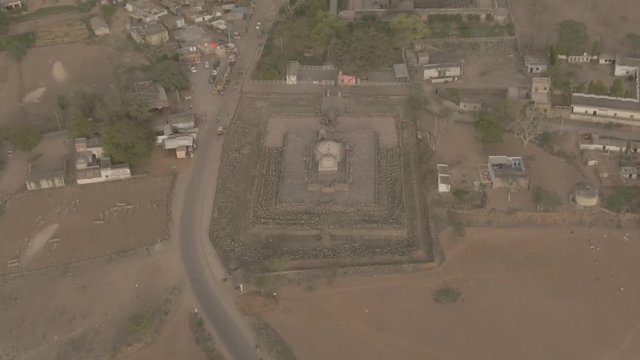 Chand Baori step well, Abhaneri, India, 4k aerial drone ungraded/flat footage