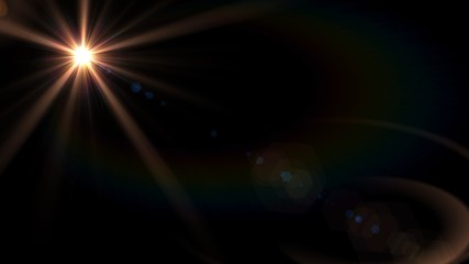 Lens flare effect on black background. Digital illustration.
