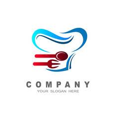 chef logo template. icon of cook hat with fork and spoon , vector symbol