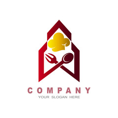 house of food, spoon, fork and house logo, design template