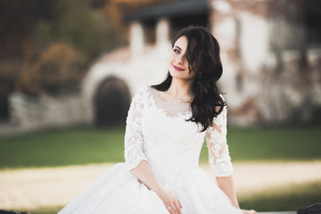 Naklejka premium Beautiful luxury bride in elegant white dress