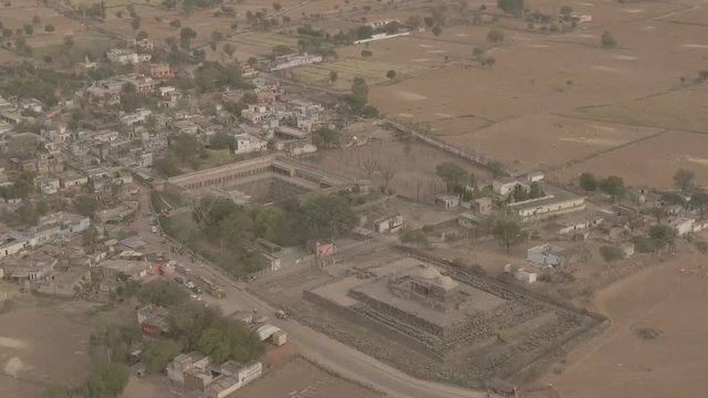 Chand Baori step well, Abhaneri, India, 4k aerial drone ungraded/flat footage