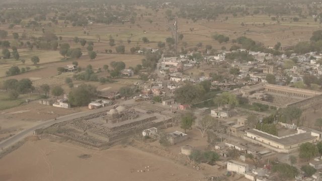 Chand Baori step well, Abhaneri, India, 4k aerial drone ungraded/flat footage
