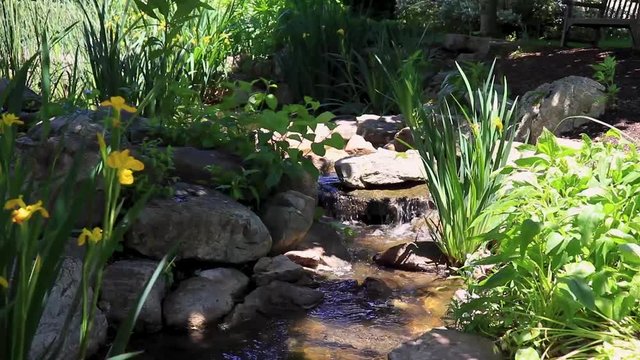 creek water flowing down rocks in a garden