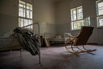 An old clinic with poor patient conditions. Neglected hygiene, field conditions