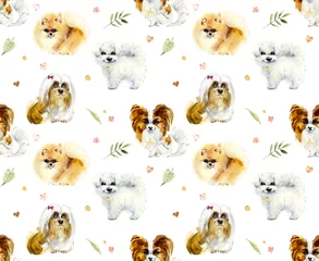 Deurstickers Honden Cartoon kleine honden. Aquarel handgetekende illustratie