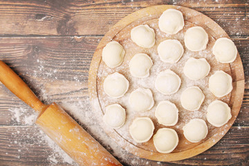 The process of cooking traditional Russian dish - pelmeni