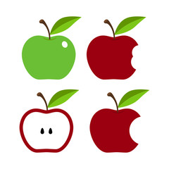 Red Apple, apple core, bitten, half vector icons - Vector