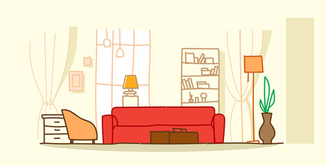 modern living room interior empty no people house furniture contemporary apartment room sketch doodle horizontal