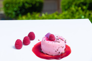 Delicious small fancy cakes. Decorated with berries