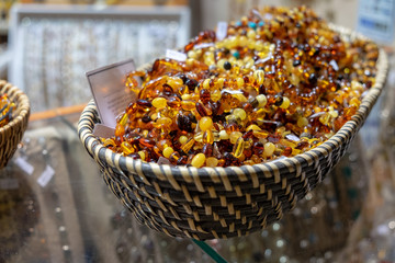 Amber necklaces and beads for sale at cracow christmas market
