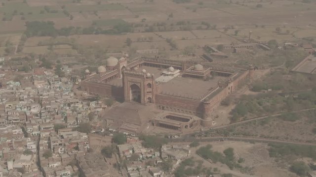 Fatehpur Sikri Abkbar's residence, India, 4k aerial ungraded/flat