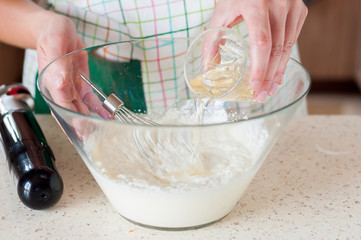 Female Adding Gelatin to Cheesecake Mixture