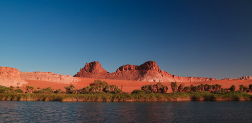 Panoramic view to Boukkou lake group of Ounianga Serir lakes at the Ennedi, Chad