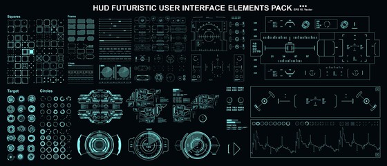 HUD elements mega set pack. Dashboard display virtual reality technology screen. Futuristic user interface. © PALERM089