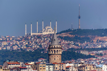 Galata Tower and behind of Great Camlica Mosque